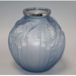 A French Art Deco blue frosted glass vase, signed P. De Cagny H.20cm