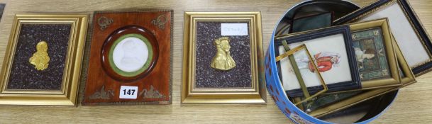 Two ormolu panels, 5 prints and a plaster oval