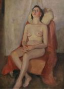 Francis William Helps (1890-1972)oil on canvas boardSeated female nudeinscribed verso39 x 29cm