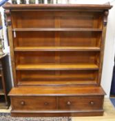 A Victorian mahogany four shelf open fronted bookcase, with two drawer to base W.142cm