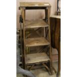 A Victorian patent pine four tread step ladder H.76cm