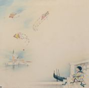 Italian School, oil on canvas, Kite flying at Venice 70 x 69cm
