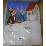 Lilian Rowles, original watercolour design for The Mad Hatters Tea Party 51 x 37cm unframed