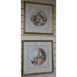 After William Russell Flint, pair of coloured prints, seated models tondo 26cm.