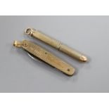 A 9ct gold cased penknife and an Asprey & Co 9ct gold cased propelling toothpick.