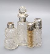 A late Victorian engraved silver mounted glass scent bottle, C.C. May & Sons, Birmingham, 1890 and