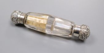 A late Victorian repousse silver mounted glass double ended scent bottle, George Brace, London,