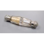 A late Victorian repousse silver mounted glass double ended scent bottle, George Brace, London,