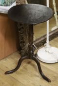 A 19th century oak circular topped tripod wine table Diameter 45cm