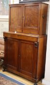 A Victorian mahogany two part cabinet with pigeonhole upper section W.110cm