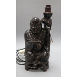 A lacquered Buddha converted to a lamp, early 20th century