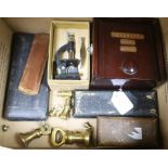 A cased marine compass and other measures etc