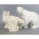 A large Royal Dux model of a polar bear, a Beswick cat and a pottery polar bear Largest polar bear