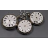 A Victorian silver pair cased pocket watch by M. Moore, Hilboro and two other silver fusee pocket
