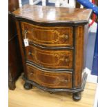 An 18th century Italian inlaid walnut three drawer serpentine front commode W.68cm