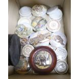 A group of Pratt ware pot lids and boxes