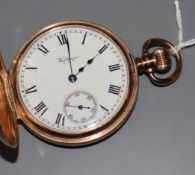 A George V 9ct gold Waltham keyless lever hunter pocket watch, with Roman dial and subsidiary