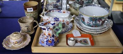 19th century Spode inkstand, Doulton beaker, Mason's jug, slops bowl etc