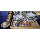 19th century Spode inkstand, Doulton beaker, Mason's jug, slops bowl etc