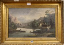 Continental School, oil on canvas, 'Lake scene', unsigned 38 x 62cm