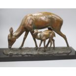A bronze model of a deer with fawn, signed I. Rochard, Salon 1946 Length of bases 53cm