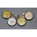 Four assorted metal cased military pocket watches.