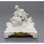 A Parian ware Volkstedt Rudolstadt Saxe figure group on gilt mount H.12cm