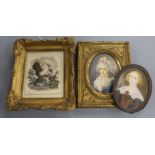 Two 19th century German or Austrian oval portrait miniatures on ivory of ladies and a Viennese '