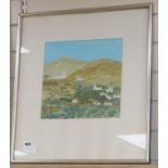 Andre Dzierzynski, oil on board, Hillside landscape, signed, 28 x 29cm