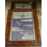Two Chinese kesi reversible figurative panels in maple frames W.21.5cm, H.31cm