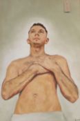 KHB, oil on canvas, Portrait of a reclining man, initialled 76 x 51cm unframed