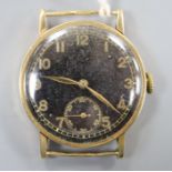 A gentleman's 585 International Watch Co. black dial manual wind mid-size wrist watch, with Arabic