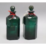 A pair of early Victorian green glass decanters, Ex Jordanstone sale height 20cm