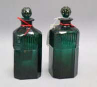 A pair of early Victorian green glass decanters, Ex Jordanstone sale height 20cm