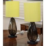 A pair of Porto Romana coffee bean glass table lamps overall 78cm