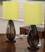 A pair of Porto Romana coffee bean glass table lamps overall 78cm