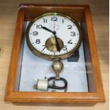 A French wall clock with oak case by Brillie, electromagnetic case 50 x 37cm