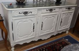 A mid 18th century and later French white painted dresser base W.188cm
