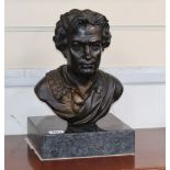 A bronze bust of Goethe, later stand height 31cm