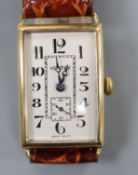 A gentleman's 1930's 9ct gold Vertex manual wind wrist watch, with rectangular Arabic dial and