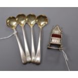 A George V silver miniture 'coronation chair' pin cushion and a set of four George III silver