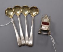 A George V silver miniture 'coronation chair' pin cushion and a set of four George III silver