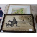19th century English School - watercolour, Travelling monk in a landscape and another watercolour 30