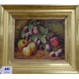 Manner of Oliver Clare, oil on canvas laid on board, Still life of fruit, 19 x 23cm
