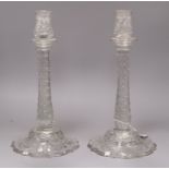 A pair of 18th century style cut glass candlesticks height 32cm