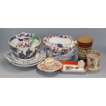 19th century Spode inkstand, Doulton beaker, Mason's jug, slops bowl etc