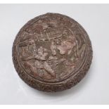 A carved Chinese box and cover diameter 16cm