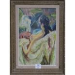 French School, oil on canvas, Seated female nude, unsigned, 40 x 26cm