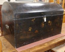 A 19th century chinoiserie lacquer domed top trunk W.118cm
