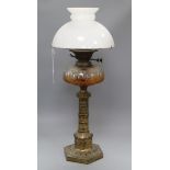 A Victorian bronze oil lamp overall height 62cm